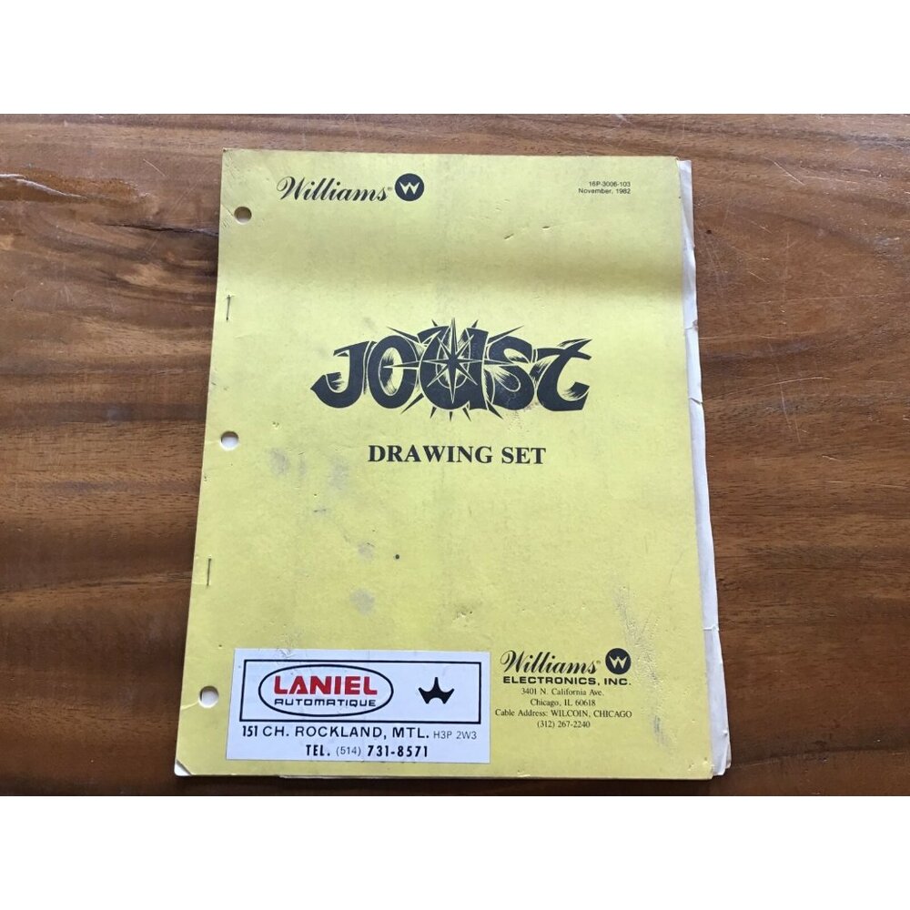 Vintage 1982 Williams JOUST Video Game Unit Drawing Set Manual